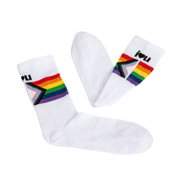 IU Socken, weiß, Regenbogen