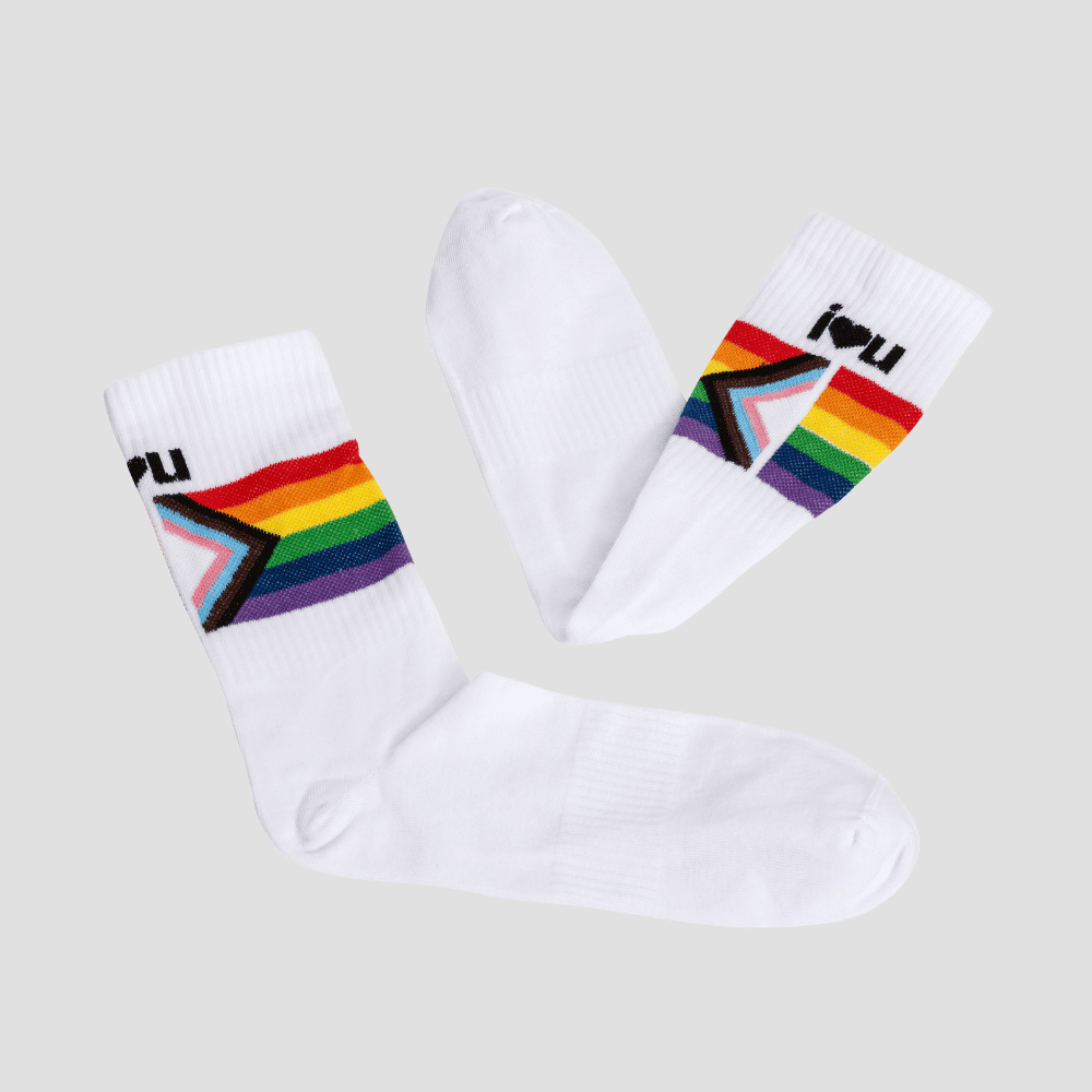 IU Socken, weiß, Regenbogen